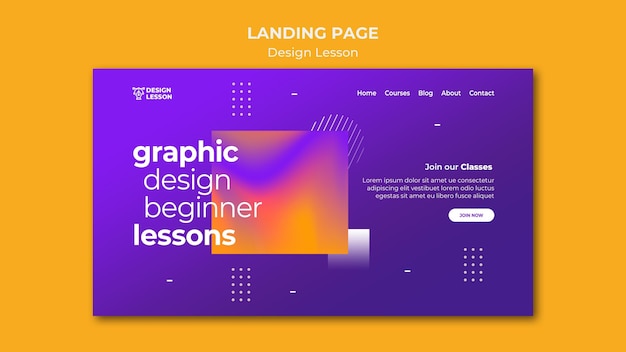 PSD landing page template for graphic design lessons