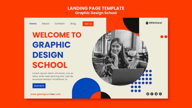 Landing page template for graphic design school