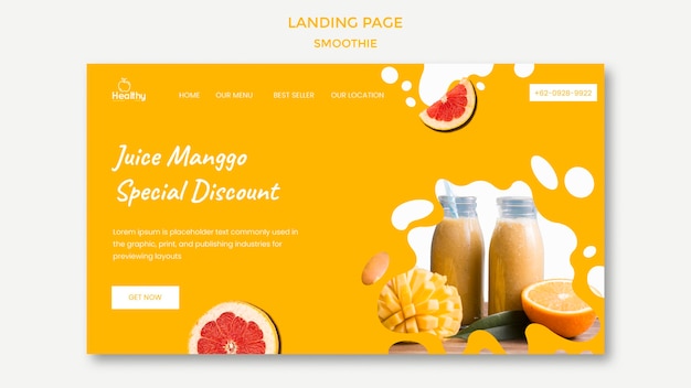 Landing page template for healthy fruit smoothies