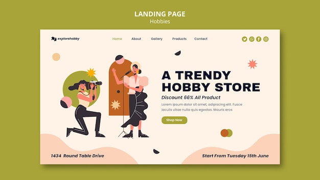 Landing page template for hobbies and passions