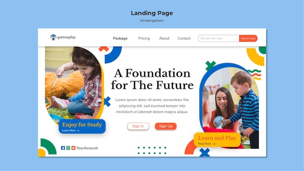 PSD landing page template for kindergarten with children