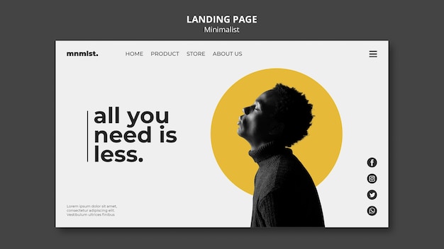 Landing page template in minimal style for art gallery with man