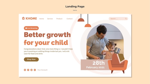 Landing page template for new family home