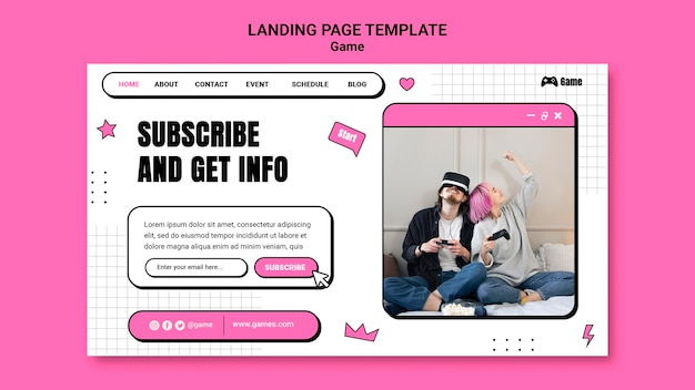 Landing page template for playing video games