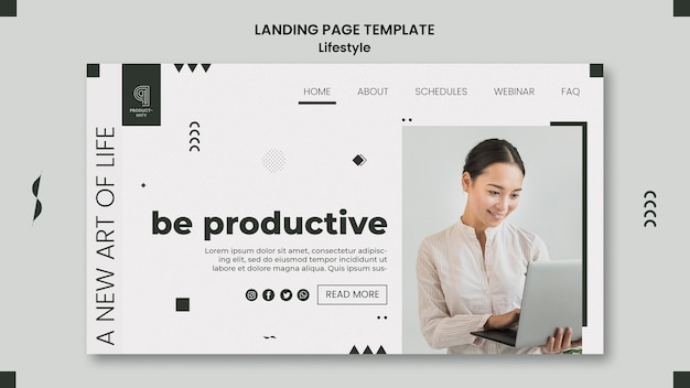 Landing page template for productivity and life balance