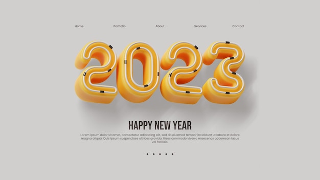 Landing Page Template With 2023 3D Typography Illustration