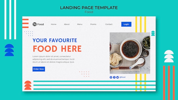 Landing page template with dishes from asian cuisine