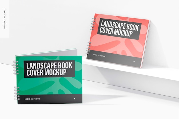 Landscape Book Covers Mockup, Front and Left View