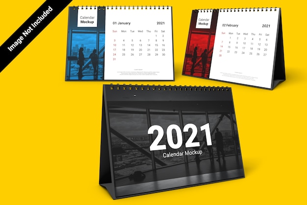 PSD landscape calendar mockup with spiral bound