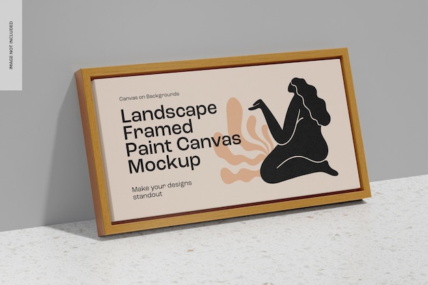 Landscape Framed Paint Canvas Mockup, Leaned