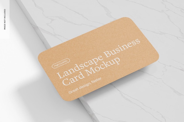 Landscape Kraft Business Card on Marble Mockup Perspective