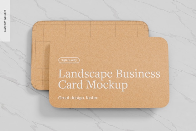 Landscape Kraft Business Cards on Marble Mockup Top View