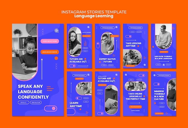 PSD language learning instagram stories collection