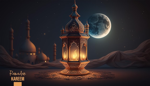 A lantern with the moon in the background