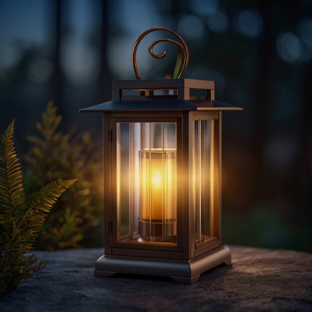 PSD a lantern with a pine tree in the background and a pine tree in the background