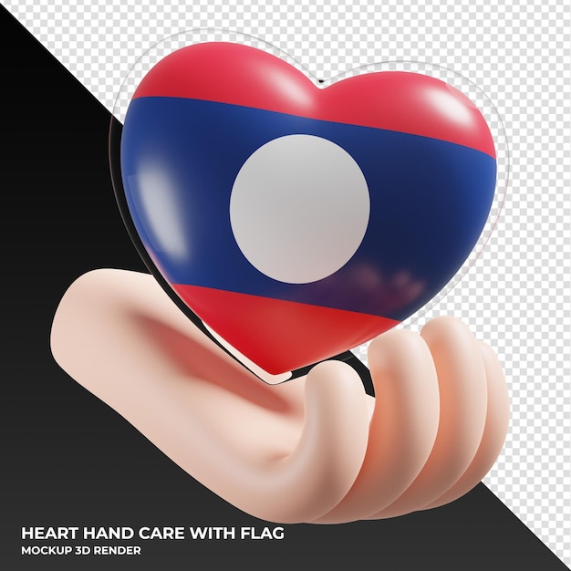 Laos flag with heart hand care realistic 3d textured