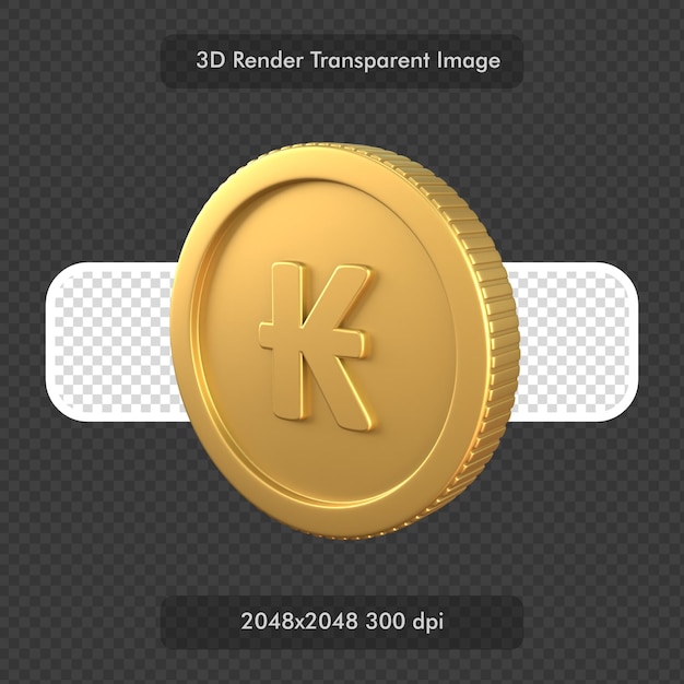 Laotian Kip Currency Sign on Gold Coin 3D Render Illustration