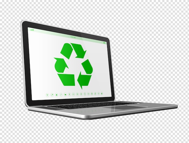 Laptop computer with a recycling symbol on screen environmental conservation concept