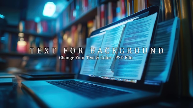 PSD laptop on a desk in a library