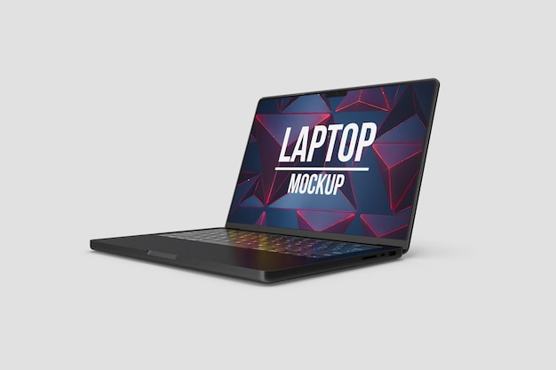 PSD laptop device mockup with side perspective view