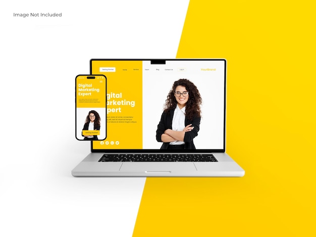 PSD laptop and full-screen smartphone mockup. ui ux app presentation mockup. macbook m2 pro