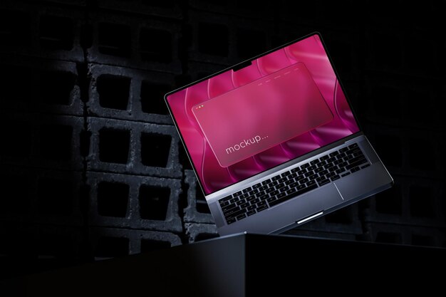 PSD laptop mockup on abstract concrete background 3d render