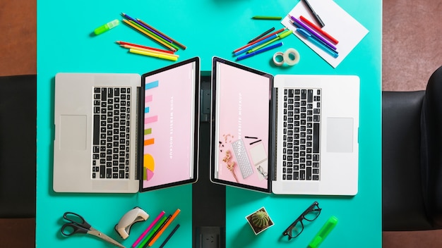 Laptop mockup on desk