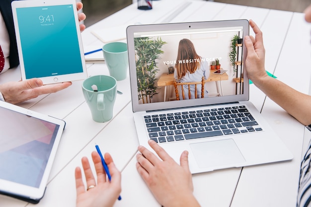 Laptop mockup on office desk