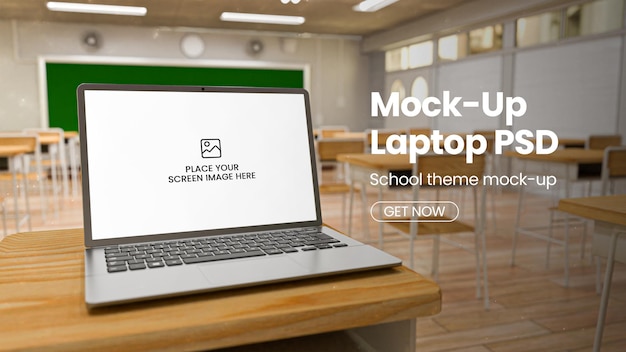 Laptop mockup psd in the room school theme education