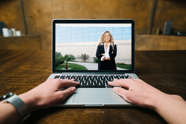 Laptop mockup with hands