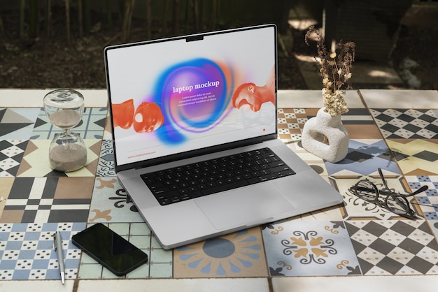 PSD laptop in a natural scenario mockup