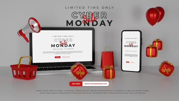 laptop and phone mockup cyber monday concept for product promotion