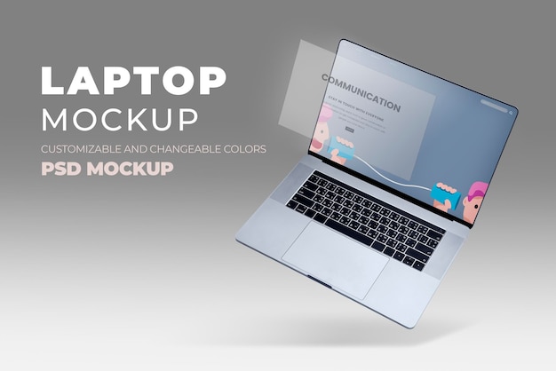 Laptop screen psd mockup on gray background