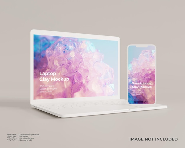 Laptop and smartphone clay mockup for UI web design