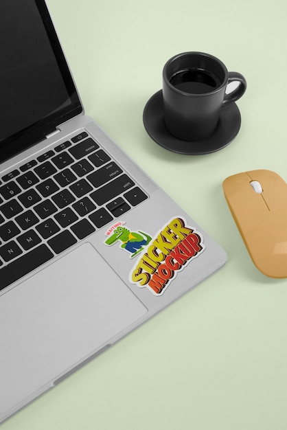 PSD laptop sticker mockup design