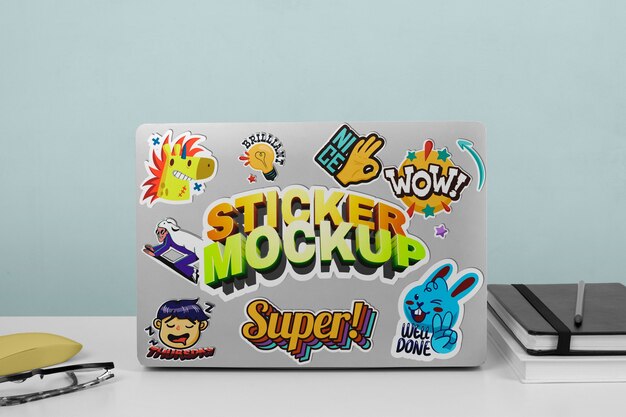 PSD laptop sticker mockup design