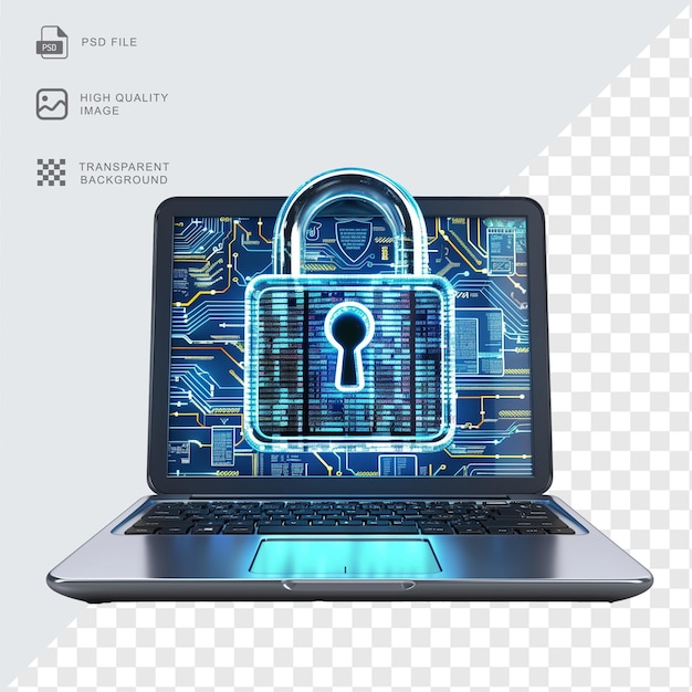 Laptop with Digital Lock Symbolizing Cybersecurity