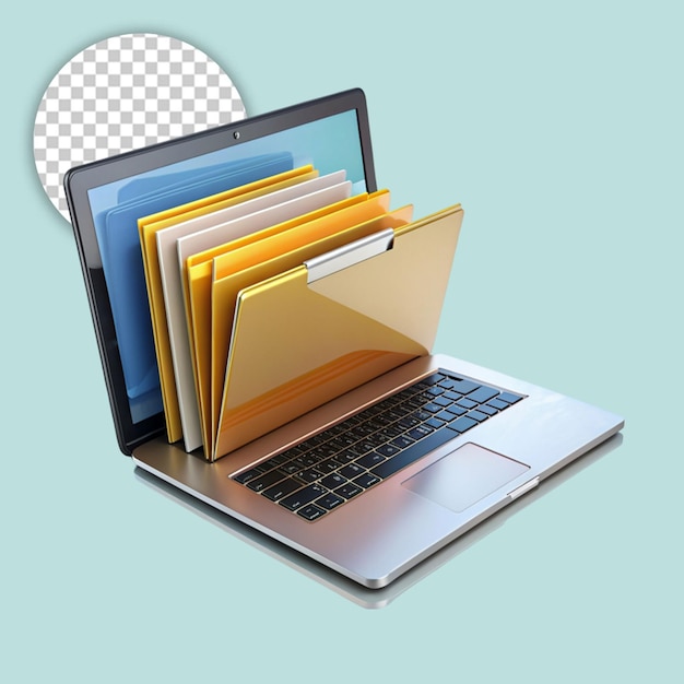 PSD laptop with folder generative on transparent background