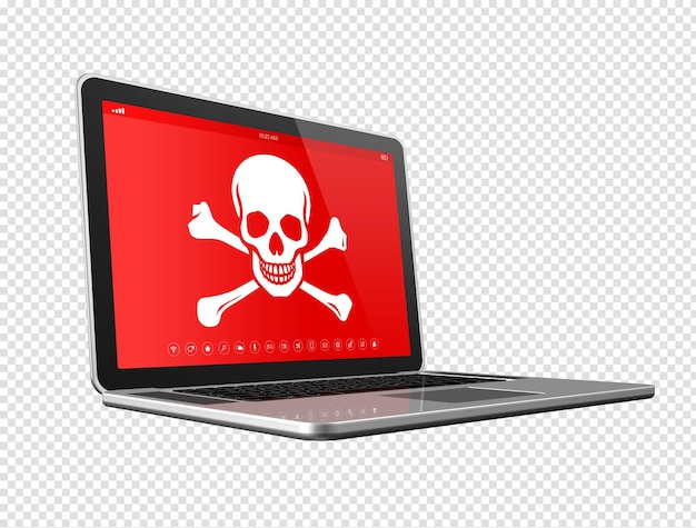 Laptop with a pirate symbol on screen Hacking concept