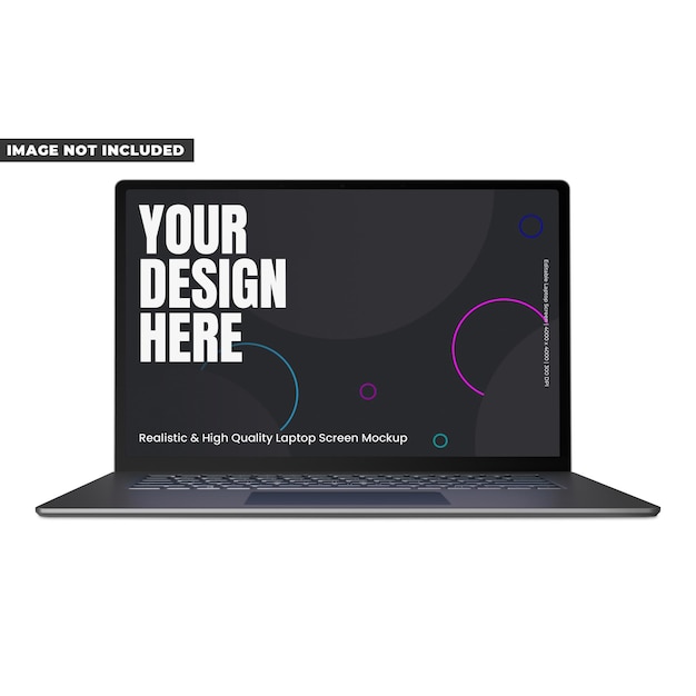 A laptop with a screen that says your design here on it.