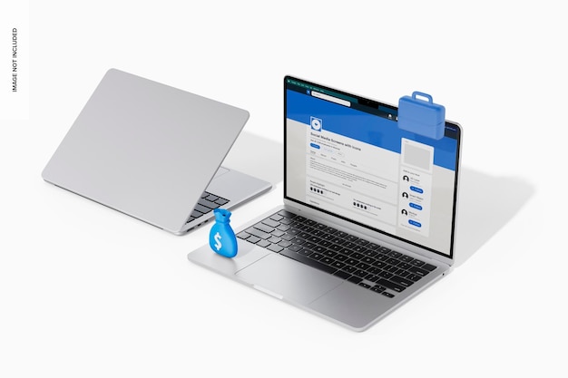 Laptop with Social Network Icon Mockup