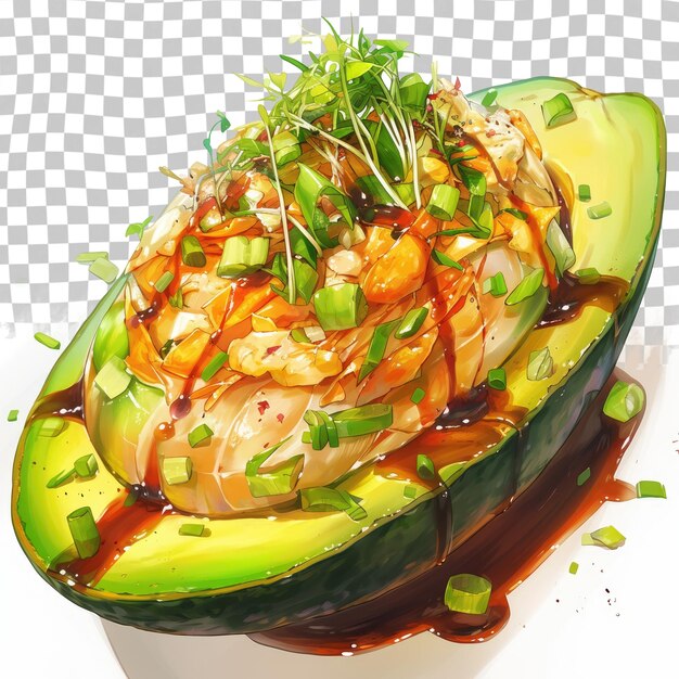 PSD a large avocado with a sauce and a sauce on it