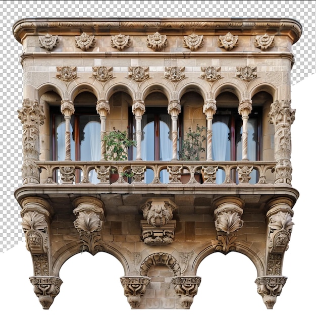 a large balcony with a design of a face on it