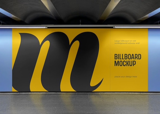 Large billboard on old underground subway wall mockup