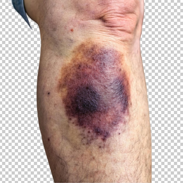 PSD large bruise on the leg on the knee severe trauma