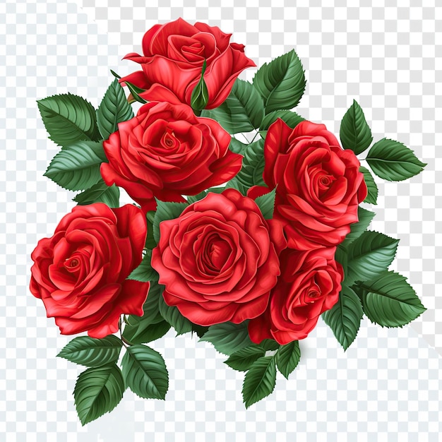 Large Bunch of Red Roses Realistic Illustration Transparent