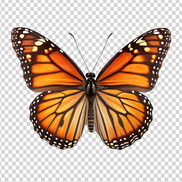 A large butterfly with orange and black wings on transparent background