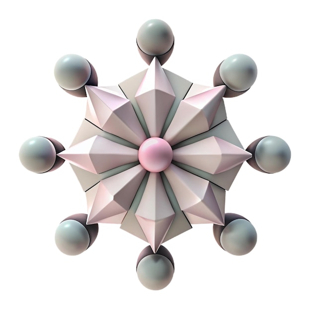 a large colorful geometric design with a pink ball in the center