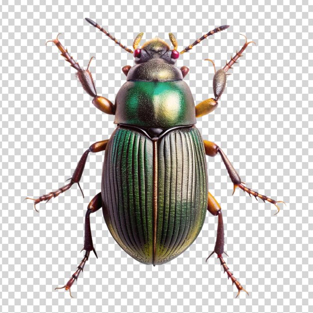 PSD a large green and brown beetle with long antennae and legs on transparent background