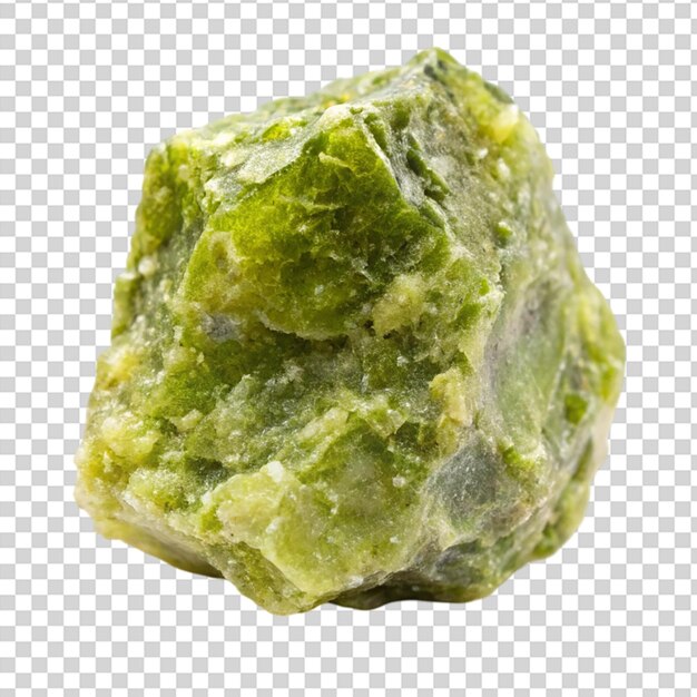 A large green rock with yellow specks on it on transparent background